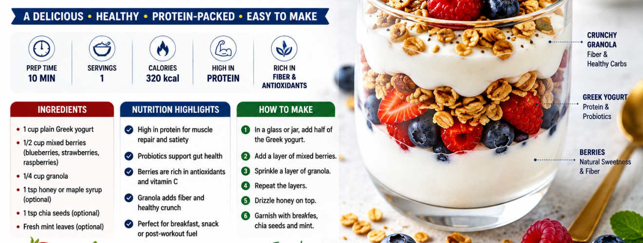 Greek Yogurt Parfait with Berries & Granola