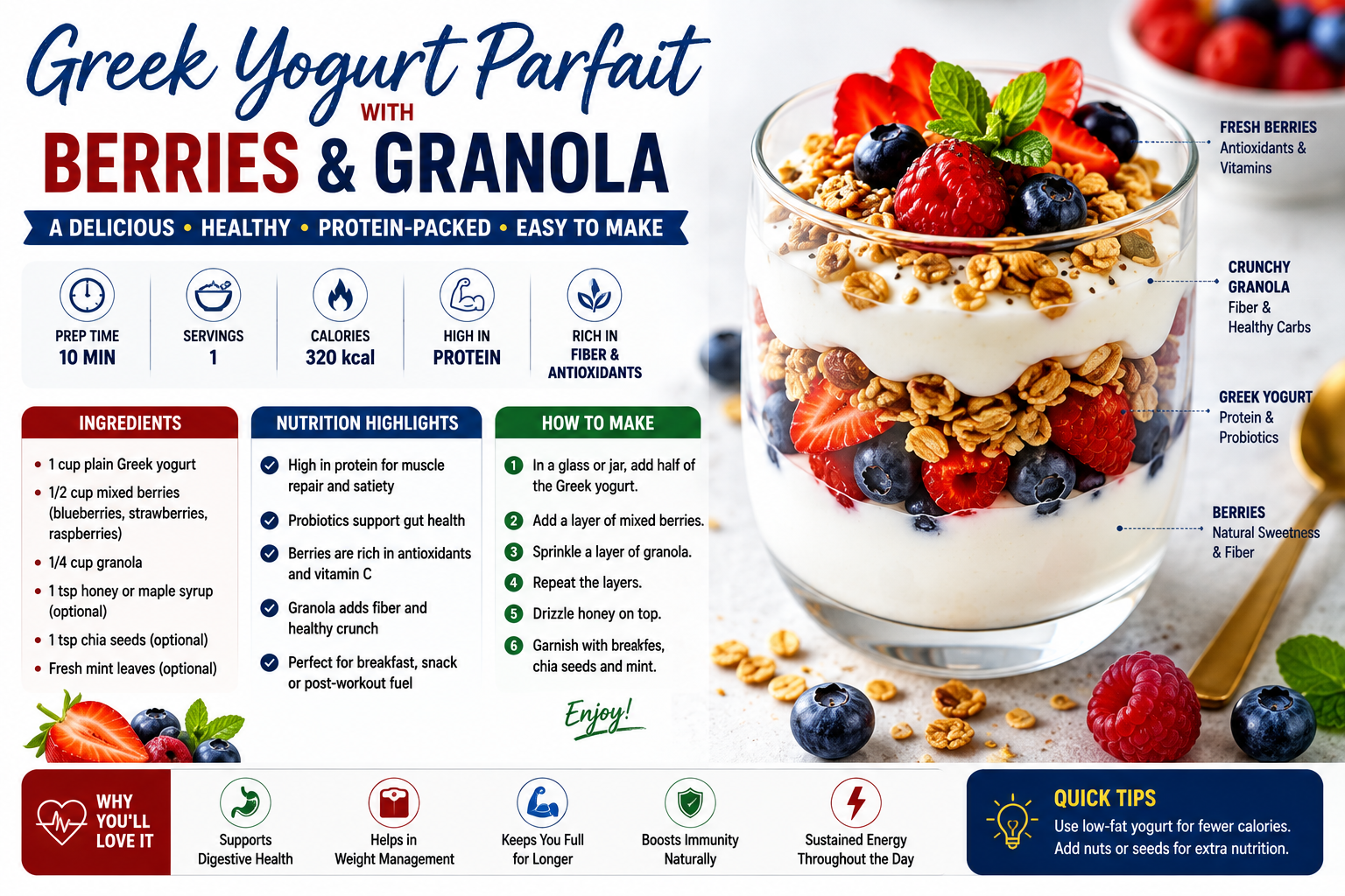 Greek Yogurt Parfait with Berries & Granola